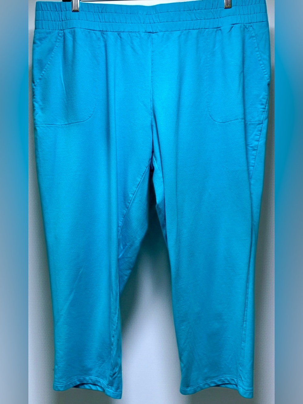 BELLE BEACH by KIM GRAVEL-SIZE 2X-French Terry Wide Leg Crop Pants Cabana Blue